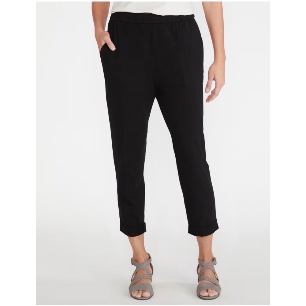 Eileen Fisher Organic Cotton Jersey Cropped Sweatpants Black XL XL/TG Fixed Cuff
